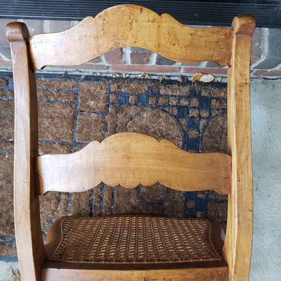 Vintage Ladder Back Wood Cane Seat Accent Chair - Picture 8 of 14